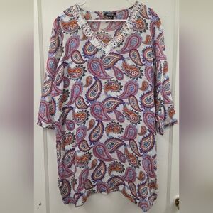 Lands End 100% Cotton Paisley V-Neck Cover Up - Multicolor Size XL/P EUC